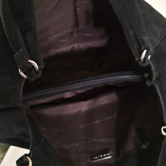 Adrienne Vittadini Boho Embroidered Sued Leather Hobo Bag Black Grey - Picture 9 of 10